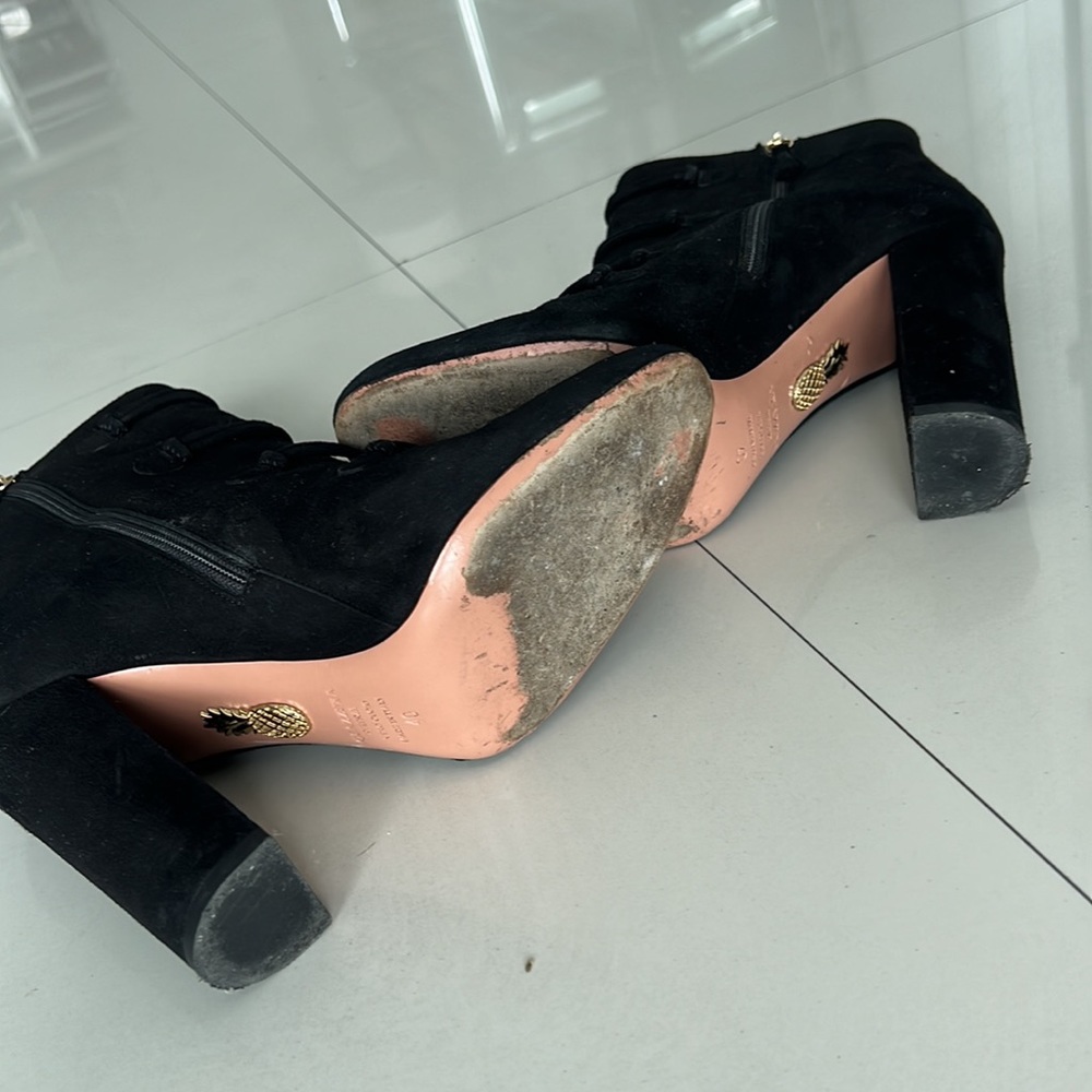 Aquazzura Black Ankle Boots with Pom Poms - Picture 4 of 6